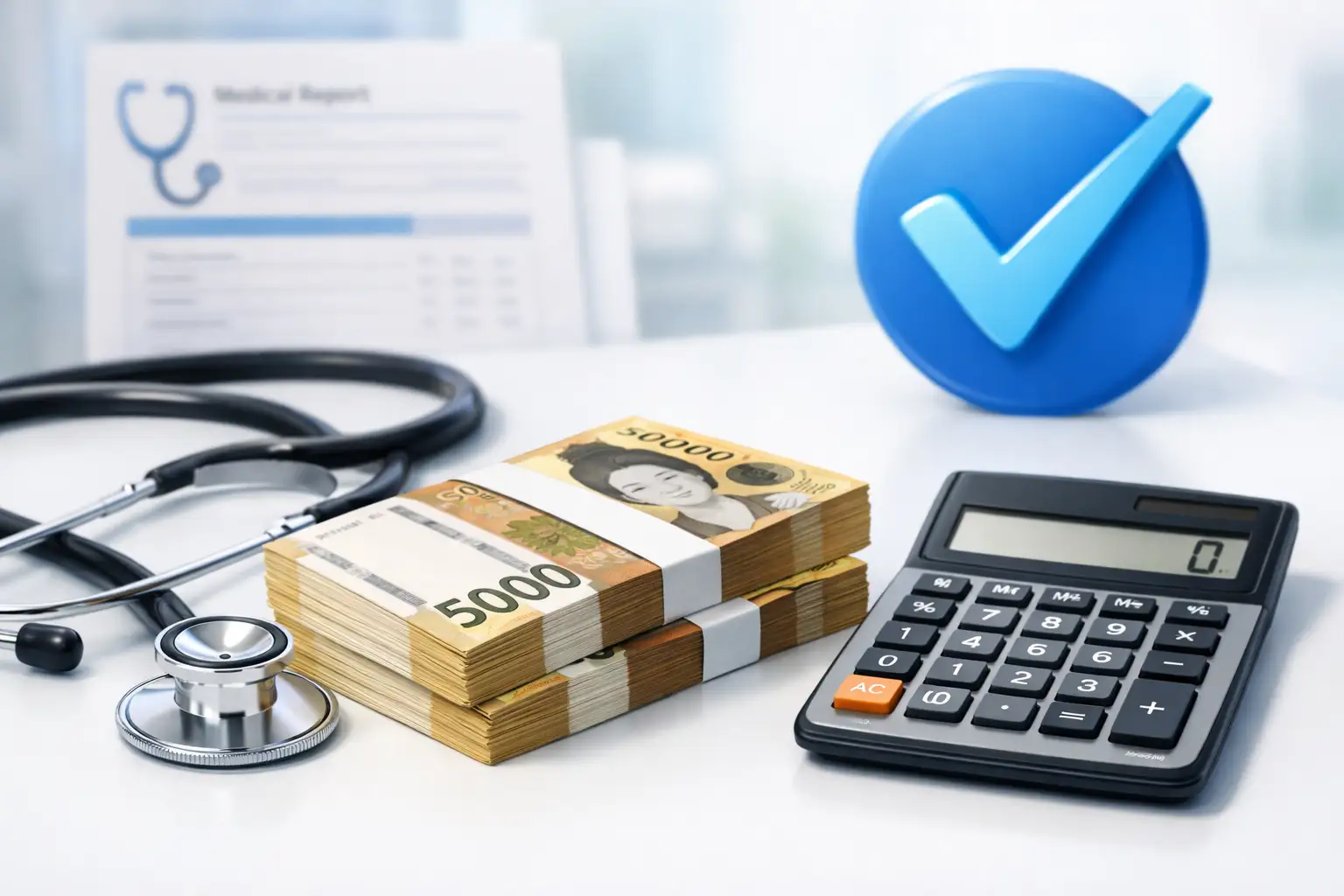 A professional financial infographic showing money icons and medical symbols for refund services.